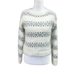 Lucky Brand Furry Eyelash Knit Geometric Sweater Sz L
